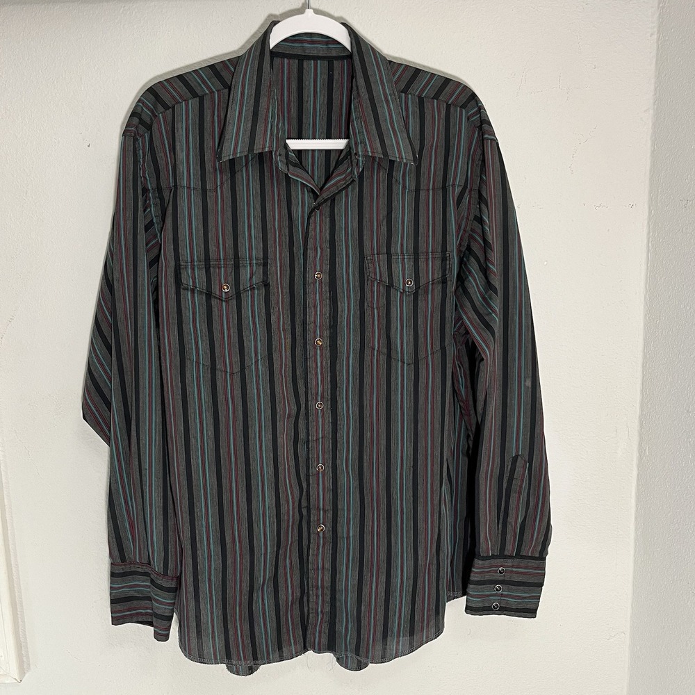 Wrangler Button Up Men's Size Large XL Pearl Snaps Cowboy Country Western 90s
